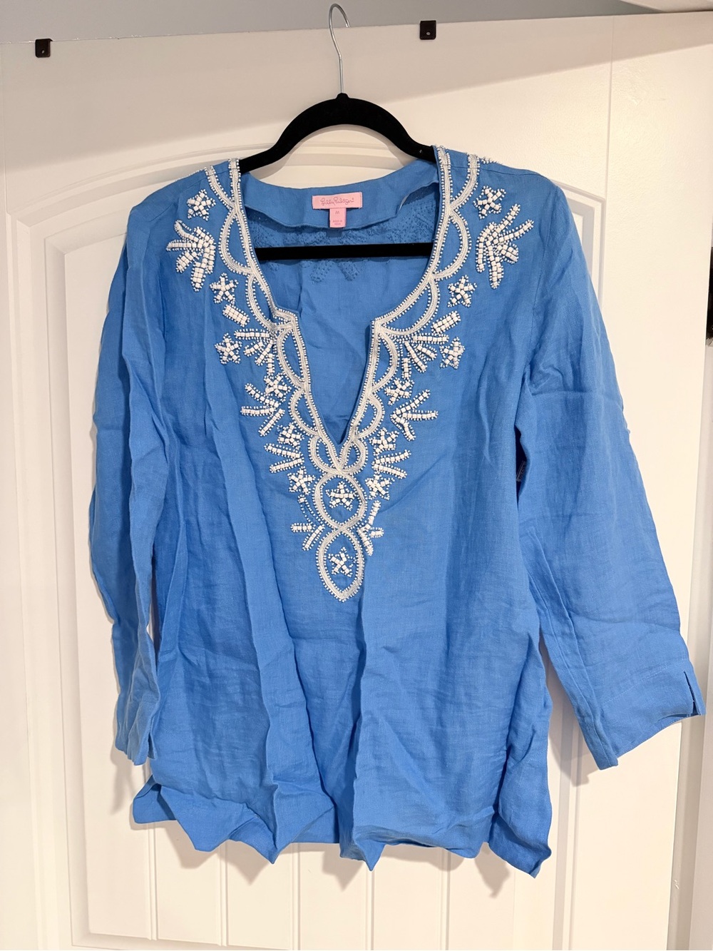 Lilly Pulitzer Sky Blue Embroidered V-Neck Tunic